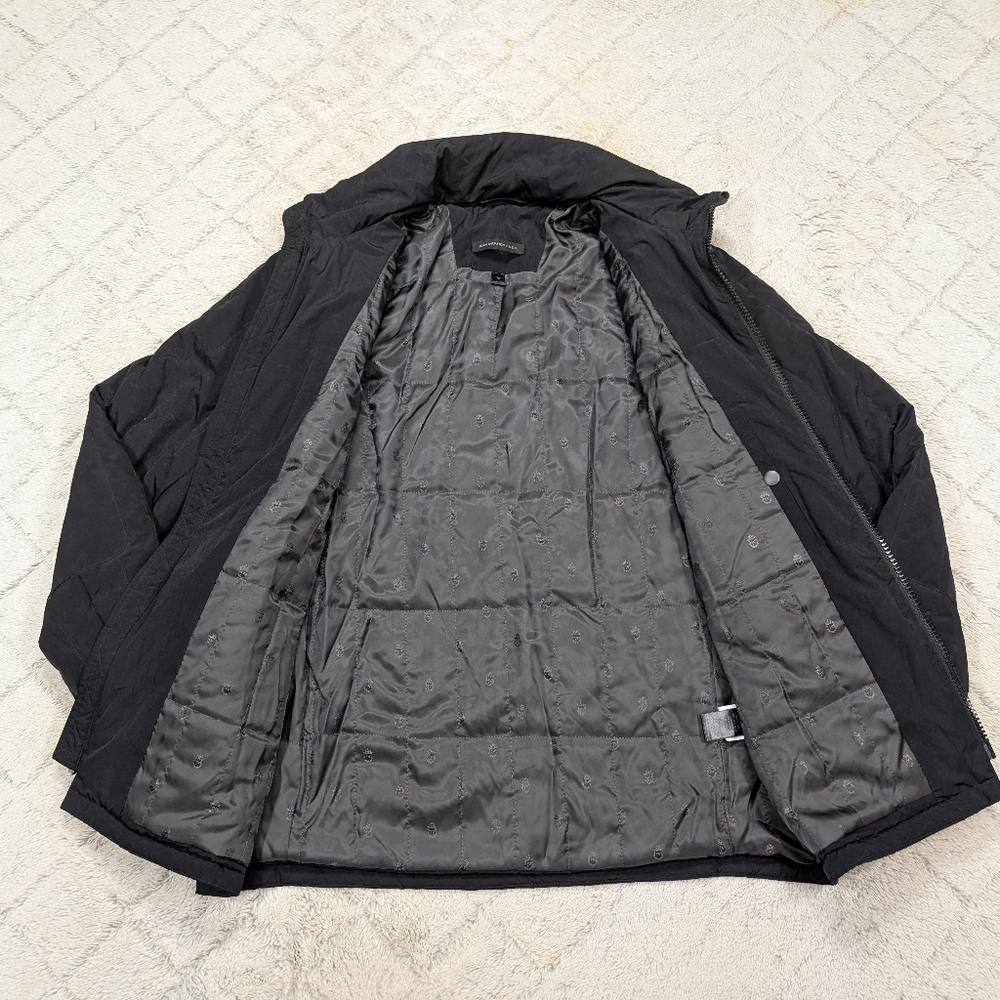 John Varvatos Jacket Mens M Black Quilted Down Puffer Full Zip Hood Moto - Picture 5 of 11